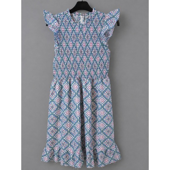 LOFT Dresses & Skirts - LOFT French Blue Tile Floral Smocked Midi Dress Petite 12P